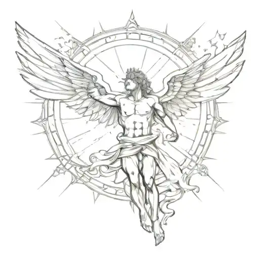 Icarus Below A Sun With 6 Rays Shining