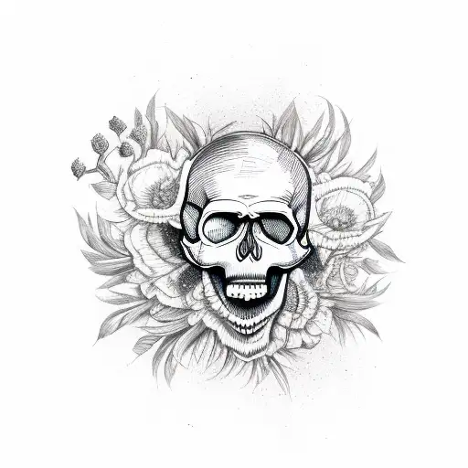 Skull Split Open With Dead Flowers Coming Out Of It