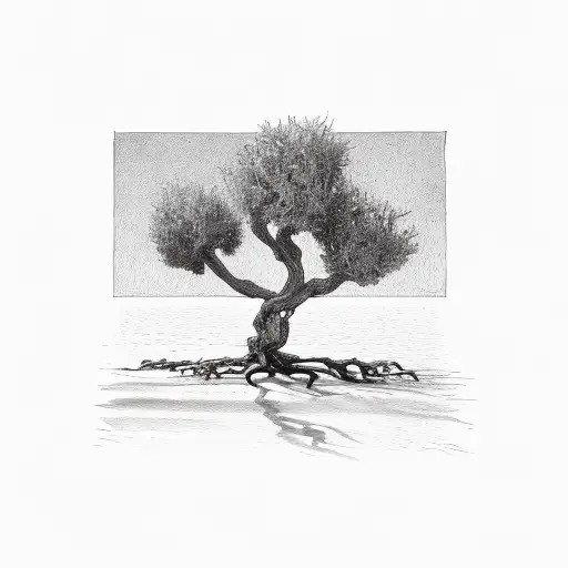 Olive Tree With Roots Forming The Mediterranean Sea