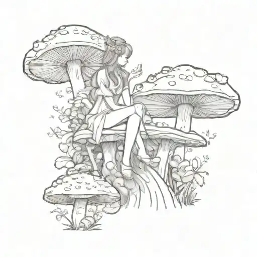 Fairy Sat On A Mushroom Surrounded By A Mystical Forest