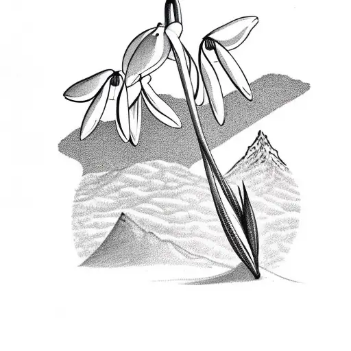 Mountain Scene With Snowdrop Flower