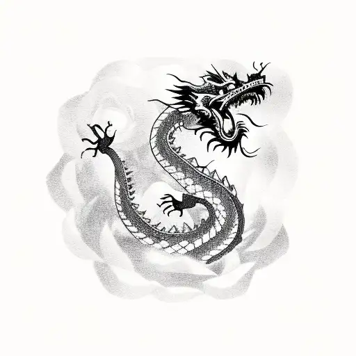 Chinese Dragon And Rose Petals