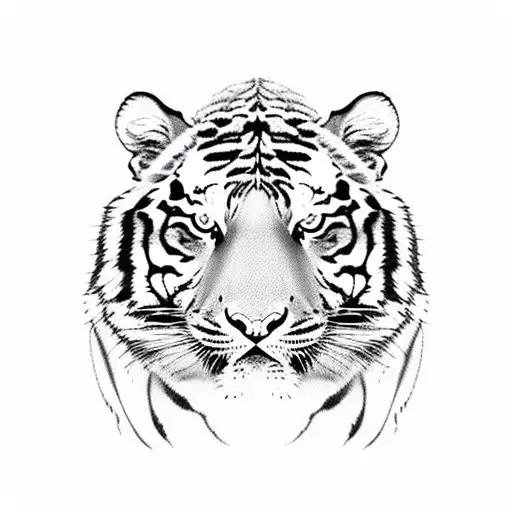 Tiger Two Half Face Which Is Existed In A Same Line With Calm And Roar Face