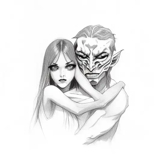 Demon Holding Pretty Girl By Her Neck She Looks Scared And Locked In