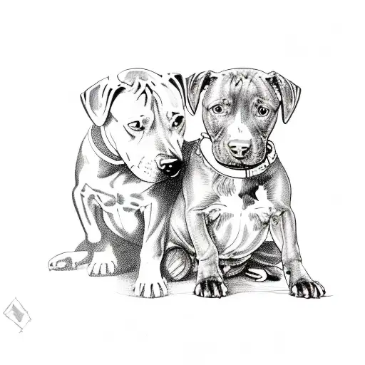 Backside Of A Pitbull Sitting Next To A Daschund