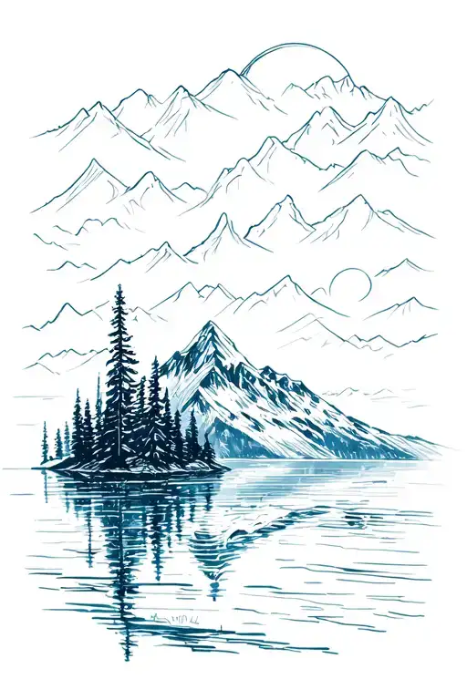 Lake Spectacle Mountain Range Reflected