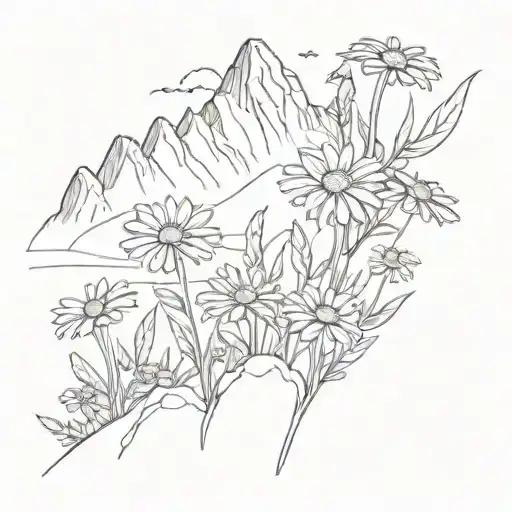 Small Daisies Coming Up A Mountain Range