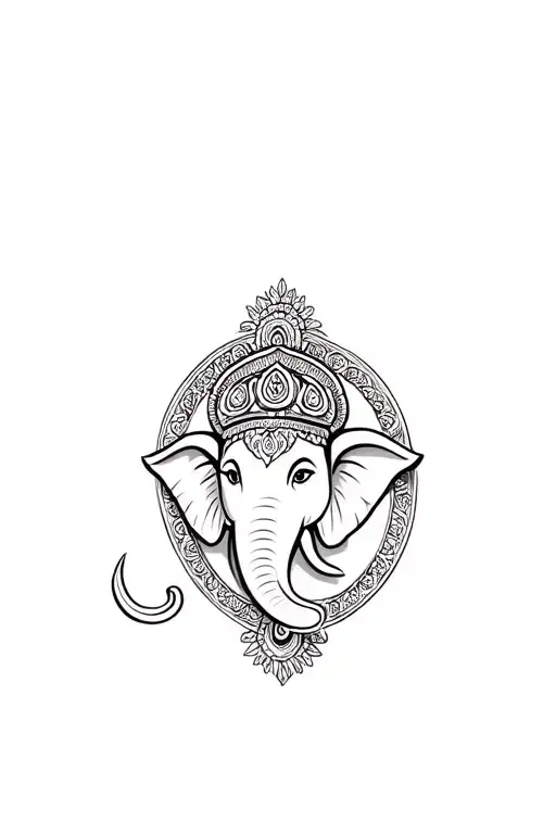 Ganesha Elephant Head With Ornamental Mandala Style Oval Design