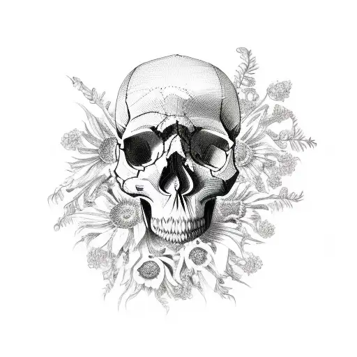 Skull With Dead Flowers Coming Out Of It