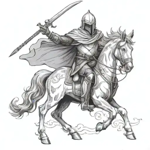 A Hooded Knight Wielding A Fire Sword While Riding A Capricorn