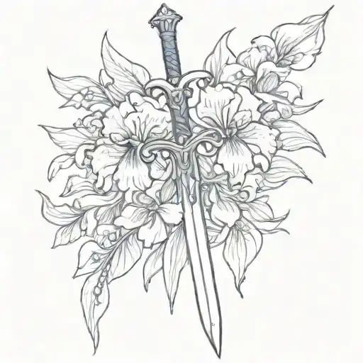 Sword With Iris Flowers Intertwined