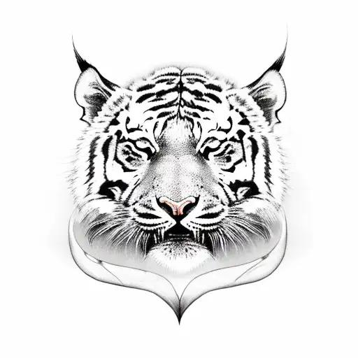 Realistic Tiger With Palm Trees And Ace Of Spades