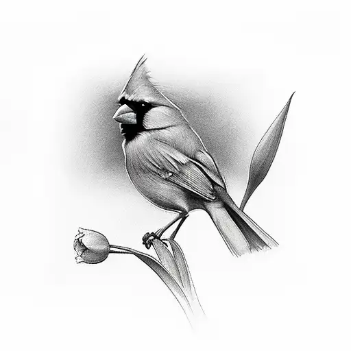 Cardinal With Tulip