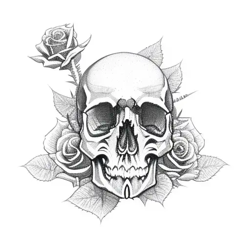 Skull And Thorny Roses