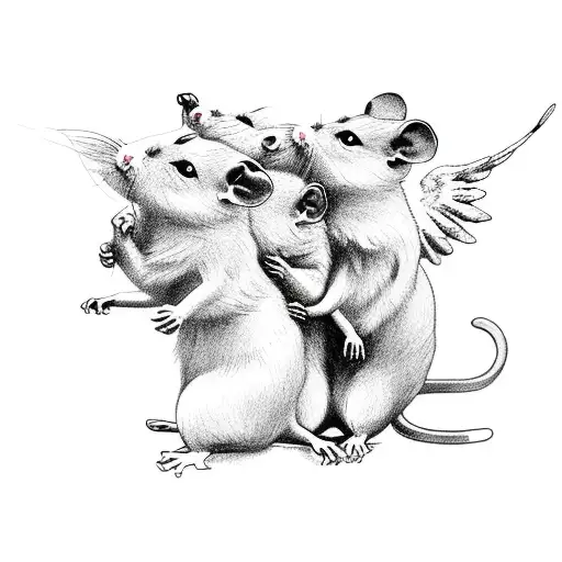 3 Little Rats With Angel Wings On A Cloud