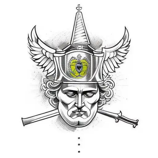 Combine The Police Baton And Saint Michael In A Traditional Style