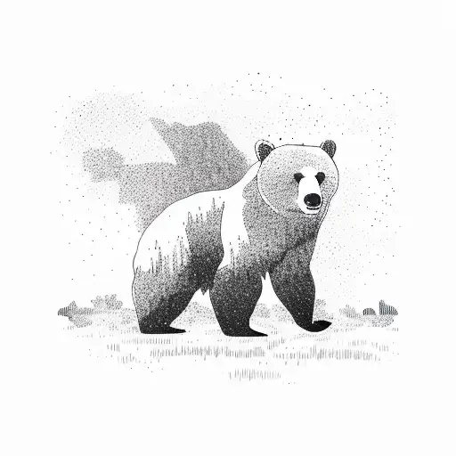 Bear Silhouette Standing In A Beam Of Lightning In The Forest