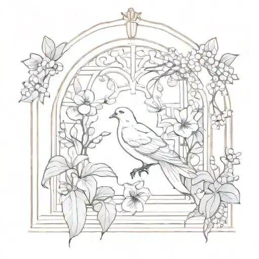 Dove In Window With Peaches And Figs And Orchids Blooming