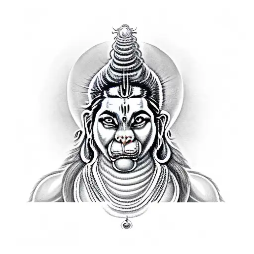 Lord Shiva With Hanuman Half Faces Side To Side With Om Symbol