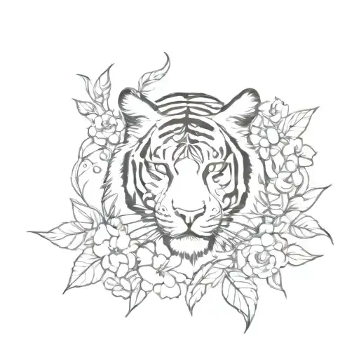 Tiger Body And Flowers