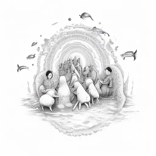 Family With Ocean Fine Line