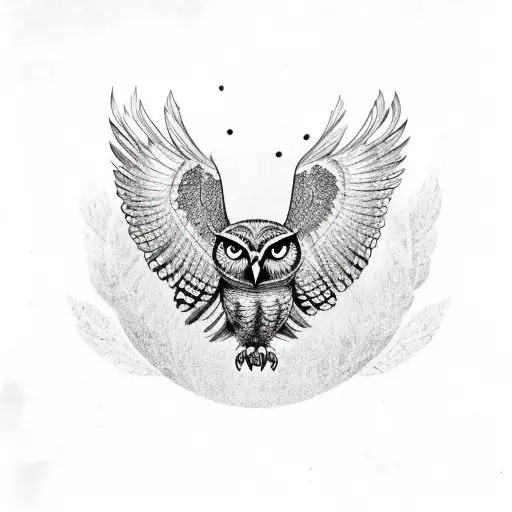 Tribal Owl With Wings Spread Holding Two Handguns In Its Feet