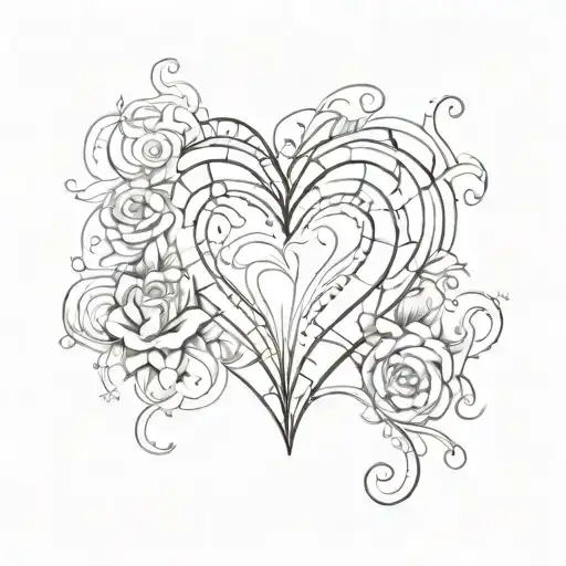 The Letters Bg With A Red Heart And Some Creative Flare Around It For A Chest Tattoo On A Woman