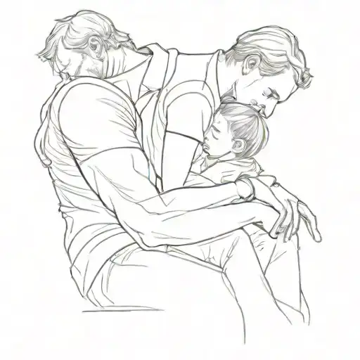 Father On Knee Embraces Young Daughter