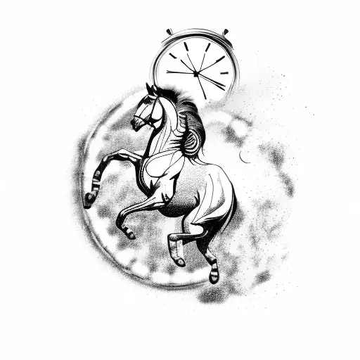 A Horse Jumping Over A Flaming Clock