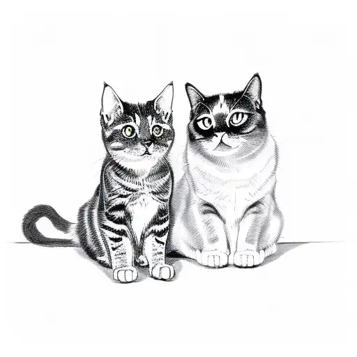 Full Black Cat And Full Grey Cat Sitting Together