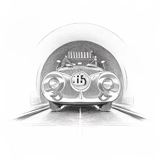 A Vintage Car Speeding Through A Fiery Tunnel With Musical Instruments In The Background