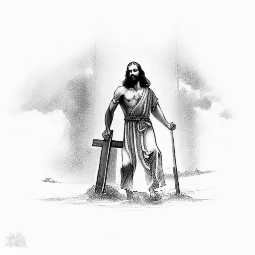 Jesus Carrying His Cross On His Back That Is Almost Too Heavy To Carry