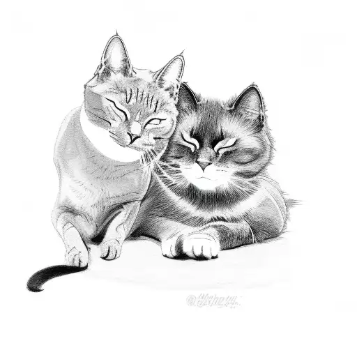 Black Cat And Grey Cat Sleeping Together