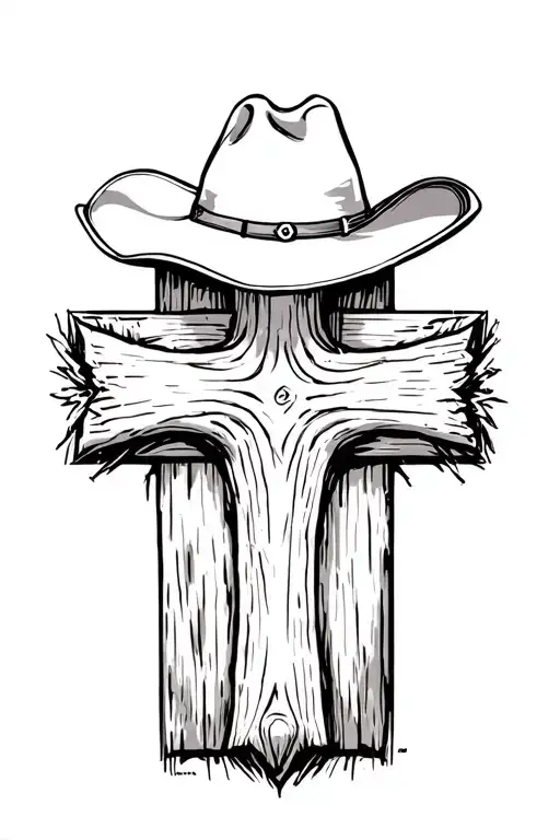 Simple Wooden Cross With A Cowboy Hat On Top
