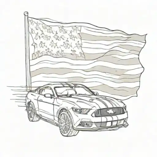 An American Flag Waving Proudly With A Silhouette Of A Ford Mustang Gt Speeding Across The Stripes
