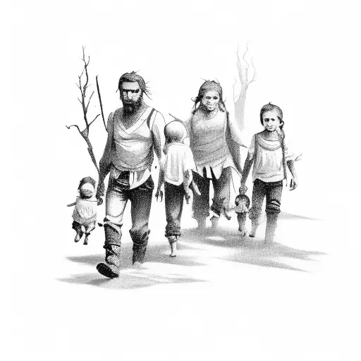 A Forsaken Father In A Valley Carrying Two Small Children