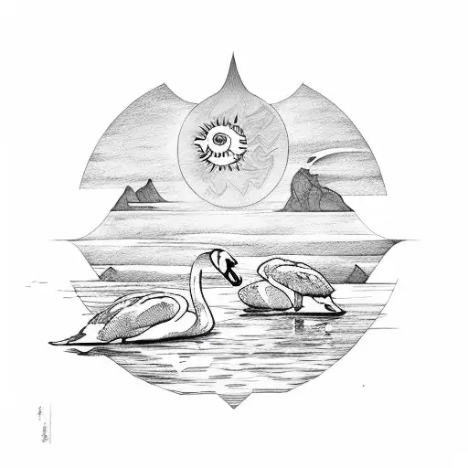 Sun And Moon With Swans