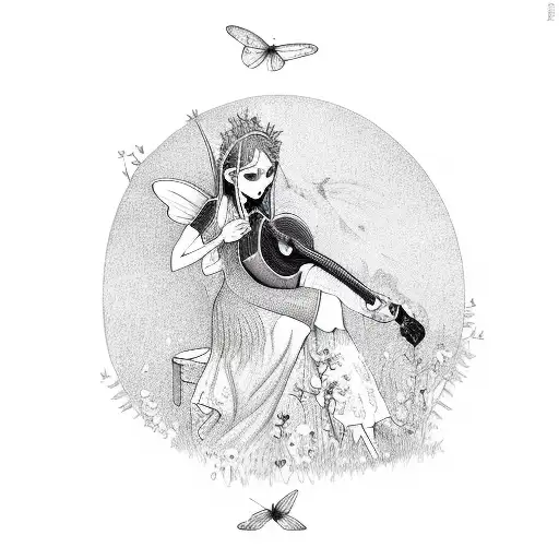 Guitar-playing Fairy In A Nature-inspired Scene