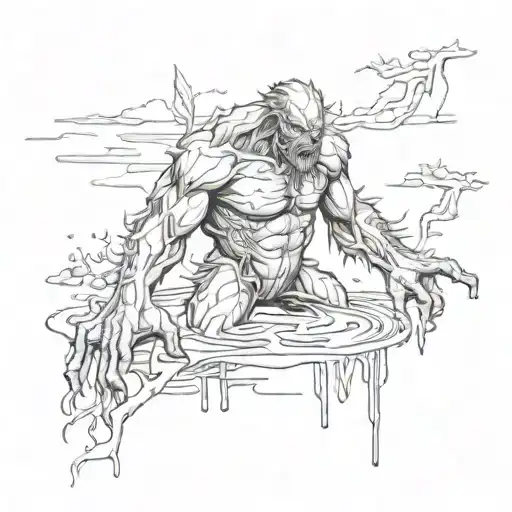 Swamp Thing Risng Out Of Water Tattoo Art
