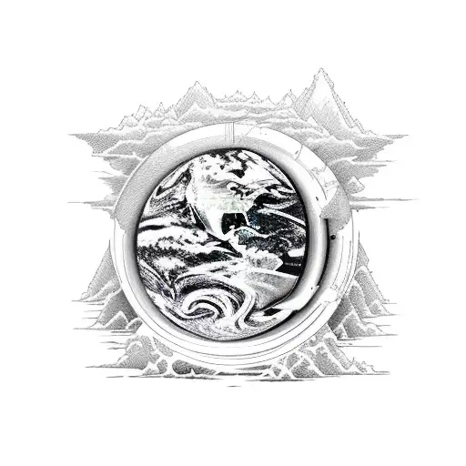 Full Left Arm Sleeve Earth Theme At The Wrost Going Into Space Theme At The Shoulder