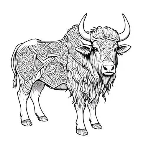 Himalayan Yak Outline With Buddhist Unbreakable Knot