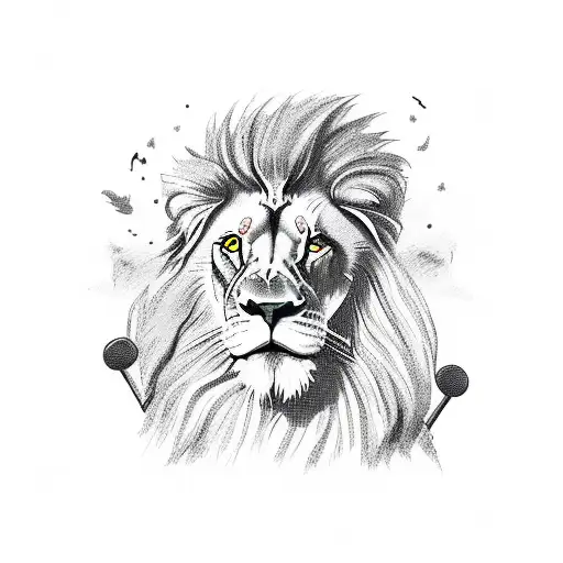 A Lion Playing A Guitar Under A Vibrant Sunset