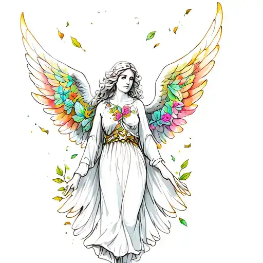 Roseary With Colored Wings And Leaves Falling Angel