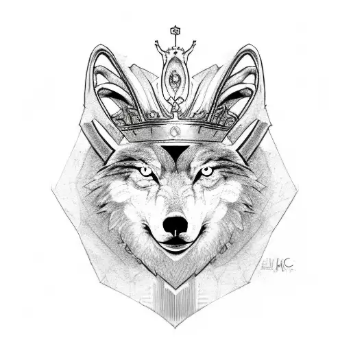 Head With One Side Aries The Other Side Wolf And With A Kings Crown