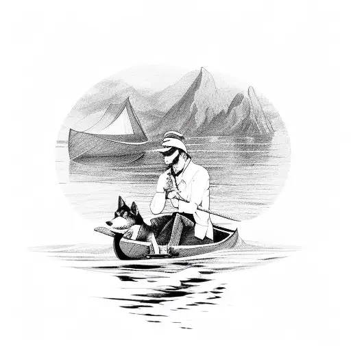Man And Pet Dog On Canoe