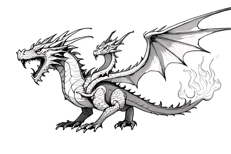 Dragon Breathing Fire With Wings Flying