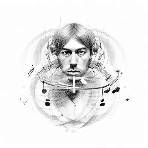 A Sketch-style Portrait Of A Musician Surrounded By Swirling Musical Notes
