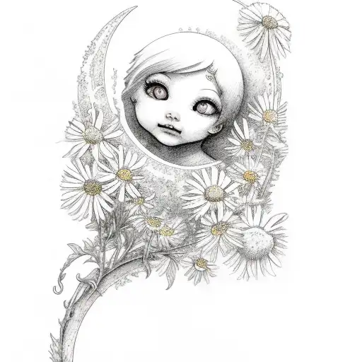 Cherub Moon With Daisies