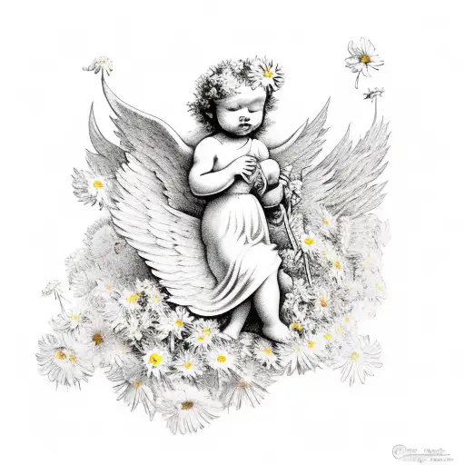 Cherub Angel With Daisies