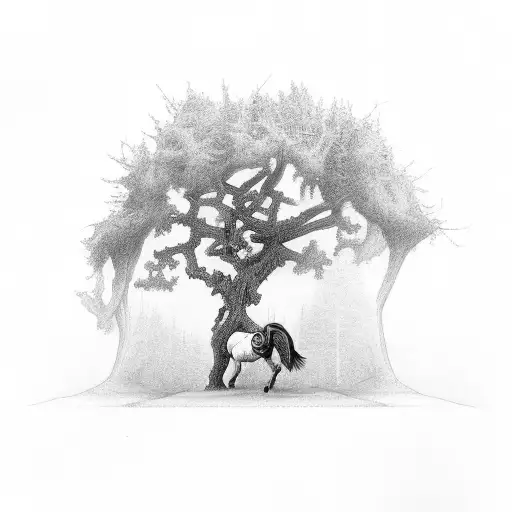 Horse With A Tree And A Cross